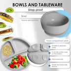 Bluet B- Silicone Baby Feeding Set with Pacifier - Baby Led Weaning Supplies - Baby Spoons, Suction Bowl - Plate - Baby Utensils Set - Silicone Feeding Set for Baby First Foods - 11pcs - Gray