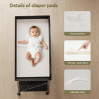 Baby Changing Table, Diaper Changing Station with Pad and Wheels, Two-Tier Open Storage Shelves, Waterproof Diaper pad & Safety Strap,Compact Baby Furniture for Nursery, Black