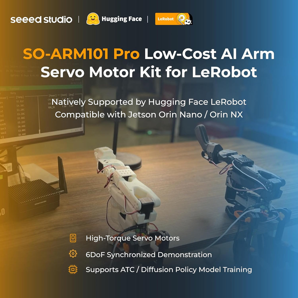 AI Robotic Arm Kit with Servo Motors – LeRobot SO-ARM101 Pro Low-Cost (Without 3D Printed Parts) | 6-DOF, Open-Source, Compatible with NVIDIA Jetson