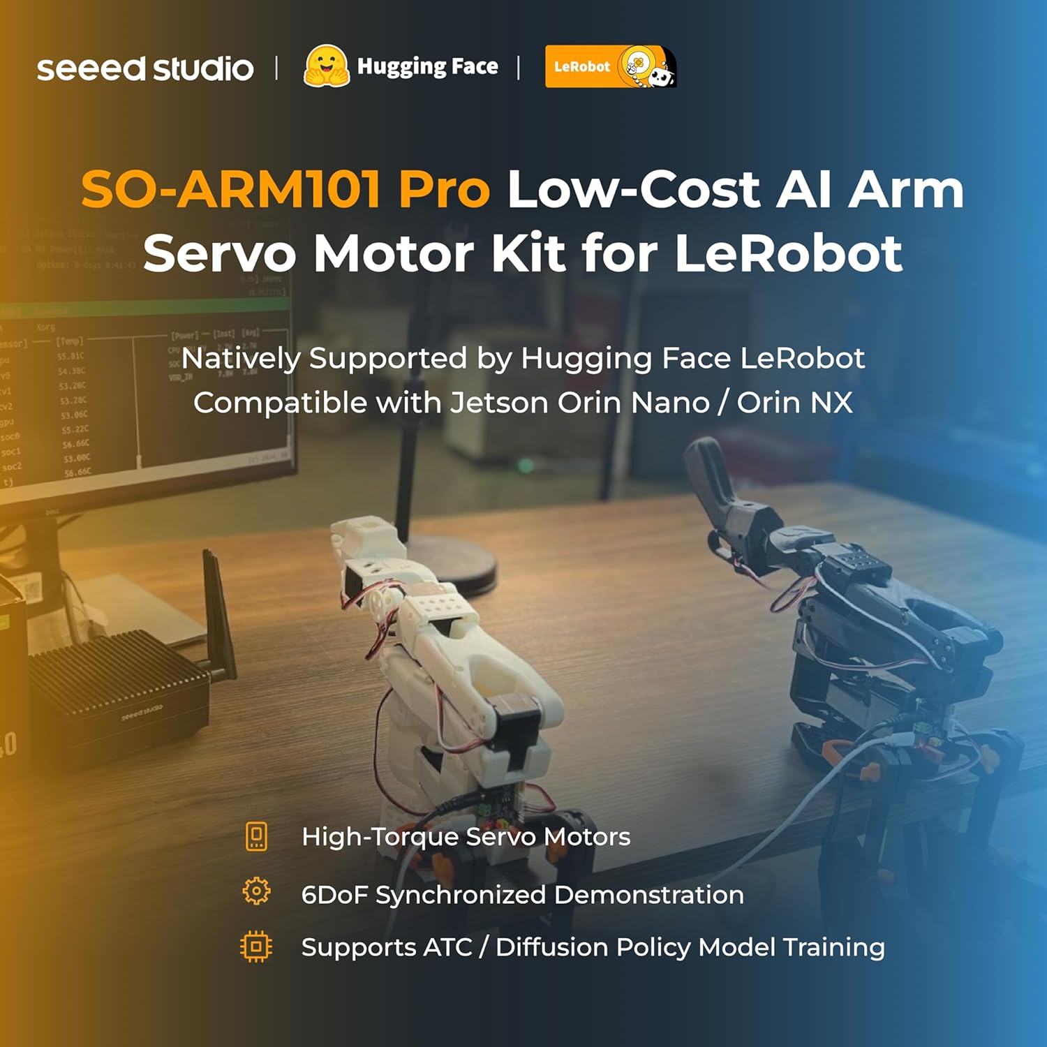 AI Robotic Arm Kit with Servo Motors – LeRobot SO-ARM101 Pro Low-Cost (Without 3D Printed Parts) | 6-DOF, Open-Source, Compatible with NVIDIA Jetson