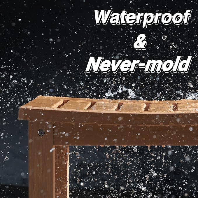 Psilvam Poly Lumber Shower Bench, Shower Stool with Storage Shelf, Water Resistant & Non-Slip Design Shower Seat for Bathroom, Living Room, Bedroom 21 1/4"×14"×18 1/2"（Teak Color）