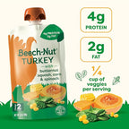 Beech-Nut Turkey Baby Food Pouches with 4g of Protein, Turkey Butternut Squash Corn & Spinach, Baby Puree Meat Baby Food Pouch, Stage 2, 3.5 oz Pouch (12 Pack)