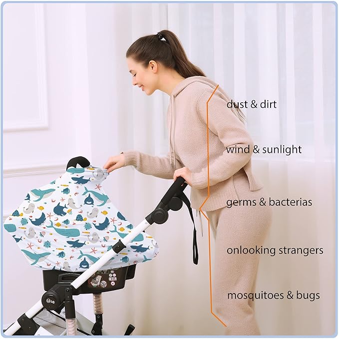 Car Seat Covers for Babies - Multi- use Nursing Carseat Canopy, Breastfeeding Covers, Baby Shower Gifts for Boys and Girls (sea World)