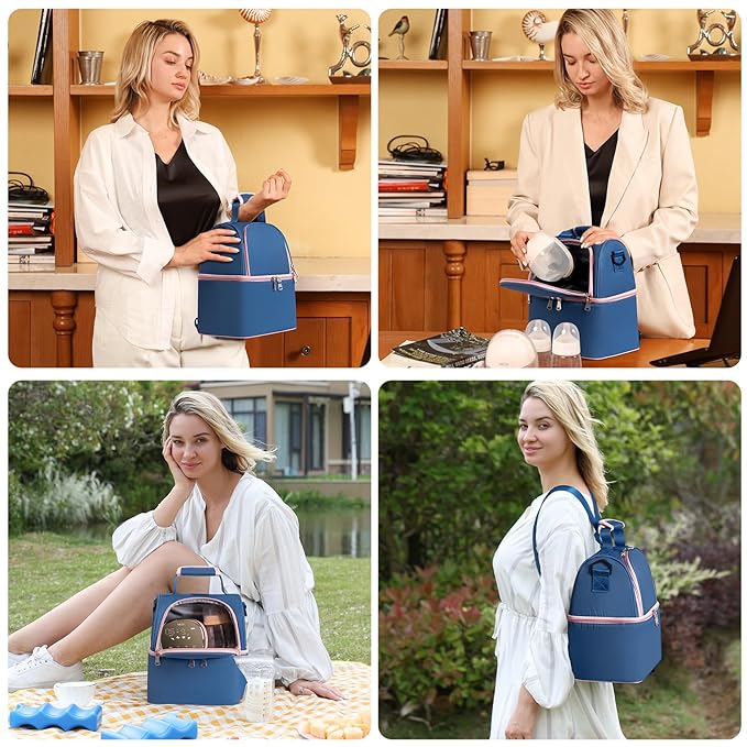 NCVI Breastmilk Cooler Bag, Breast Pump Bag with 2 Ice Pack Fits 6 Bottles, Double Layer Breast Milk Cooler Travel Bag Baby Bottle, for Travel, Nursing Mom Daycare, Work, Picnic (SkyBlue)