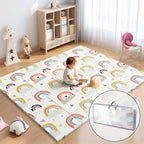 79 x 71 Baby Play Mats for Floor, Foldable Foam Play Mat for Babies 0-12 months,Thick & Waterproof Playmate for Baby, Non Toxic Baby Tummy Time Activity Playmat, Reversible Playpen Mat for Infant Toddlers