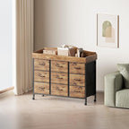 Baby Changing Table with 9 Fabric Drawers, Waterproof Diaper Changing Station & Pad, Mobile Nursery Diaper Changing Table, Baby Furniture, Bedroom, Rustic Brown