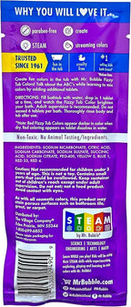 Mr. Bubble Fizzy Tub Colors Bath Water Coloring Tabelets, 6 Bright Colors, Red, Orange, Yellow, Purple, Blue and Green, Fragrance Free (12 Packets, 9 Tablets Each)