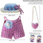 17cm Doll Clothes - Pure Handmade 17cm Doll Accessories with Crocheted Overalls, Heart Bag and Hat