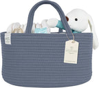 KiddyCare Diaper Caddy Organizer for Baby Nursery Basket with Handle Lid | Nursing bag with Changing Table Organizer Cart | Newborn Caddy | Blue PTRN X-Large