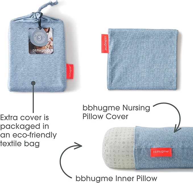 bbhugme Adjustable Nursing Pillow with Two Blue Melange Covers - Breastfeeding and Baby Support