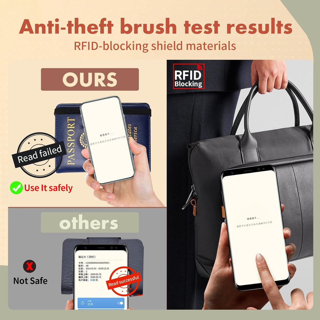 2 pieces Passport Holder and Card Slot Combo RFID Blocking Leather Family Travel Passport Wallet Travel Accessories for Men Women (Blue and black)