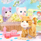 Plush Toys Cat for Kids with Leash, Interactive Electronic Kitty That Walking,Meowing, and Tail Wagging, Stuffed Cat Christmas Birthday Gift for Boys and Girls