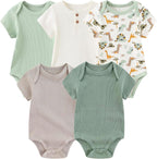 Newborn Baby Short Sleeve Bodysuit Cotton One-Piece Baby Clothes 5-Pack, 0-12 Months