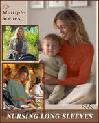 3 Pack Women's Nursing Long Sleeve Tops Breastfeeding Thermal Sweaters with Hidden Zipper Maternity Ribbed Shirts