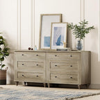 WAMPAT Kids Dresser for Bedroom with 6 Drawers, Rustic Oak Baby Dressers with Wide Chest of Drawers, Modern Wooden Closet Storage Organizer, Large Wood Dressers for Living Room, Nursery, Hallway