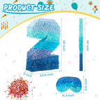 Sratte Number 1 2 3 4 5 6 7 8 9 Piñata with Stick Blindfold Confetti, Gradient Blue Piñata for Kids Boys Girls Birthday Party Anniversary Decorations Supplies(Number 2)