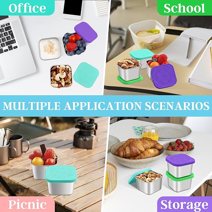 Stainless Steel Snack Containers for Kids,7.2oz Easy Open Leak Proof Reusable Snack Box Container with Lids,Small Lunch Containers for Meal Prep,School,Picnic and Travel-3Pack