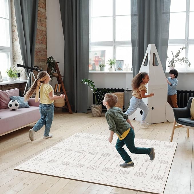MOON WALKERS Stylish Boho Baby Play Mats for Floor,(6x6ft) Play Mat for Babies and Toddlers, Non-Toxic, Soft, Thick, Tummy Time Mat for Crawling (Extra Large 9 Tiles, Ivory Aztec)