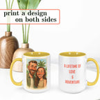 Personalized Coffee Mug, Custom Photo Caricature Gift, Funny Customized Coffee Gift for Men & Women, Custom Mugs with Pictures, Yellow 15oz Customized Ceramic Tea Cup