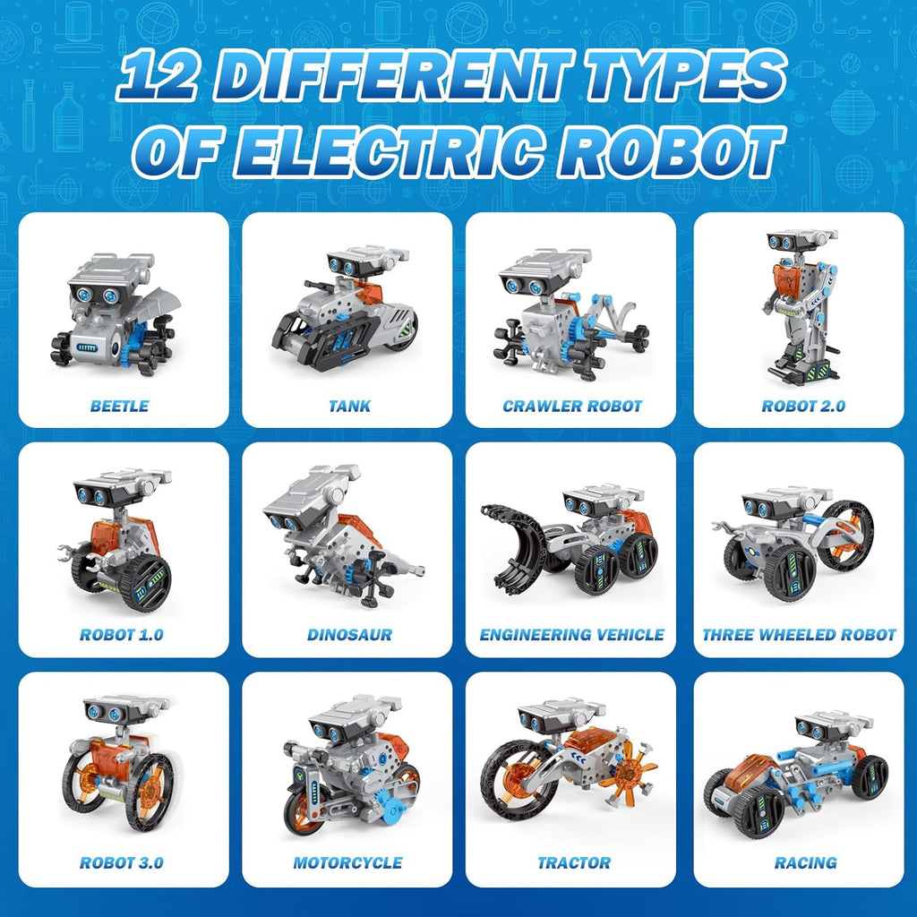 AESGOGO 12-in-1 Electric Robot Kit, STEM Projects Toys for Kids Age 8-12 Birthday Gifts, DIY Building Science Experiment Kit Battery Powered Education for Boys Girls Aged 8 9 10 11 12 13 14 Years Old