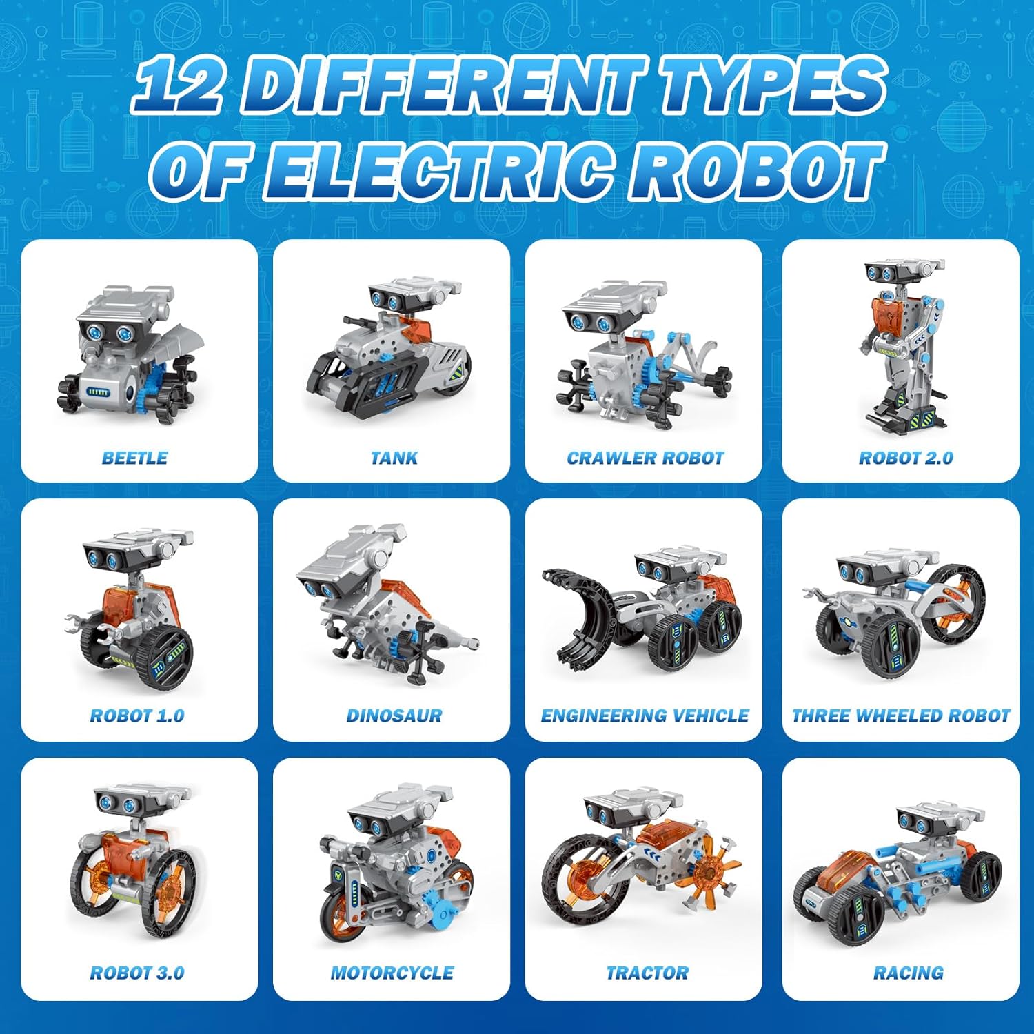 AESGOGO 12-in-1 Electric Robot Kit, STEM Projects Toys for Kids Age 8-12 Birthday Gifts, DIY Building Science Experiment Kit Battery Powered Education for Boys Girls Aged 8 9 10 11 12 13 14 Years Old