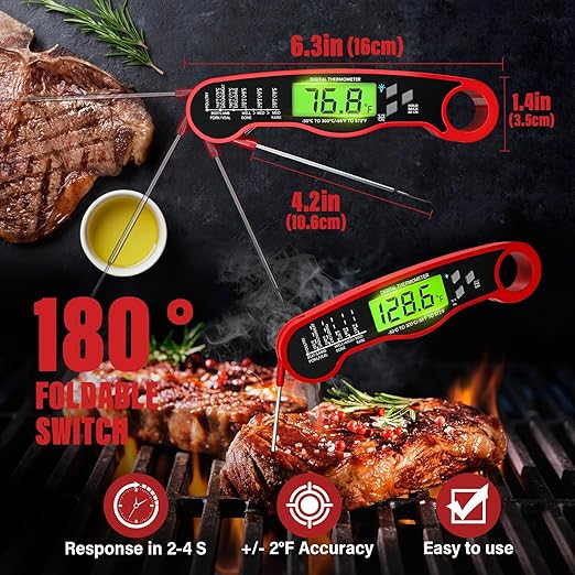 AWLKIM® 3 Pack Meat Thermometer for Cooking - 1 Pack Instant Read Digital Food Thermometer ＆ 2 Pack 2.5-in Extra-Large Dial Stainless Steel Kitchen Oven Meat Thermometers (Safe Leave in Oven)