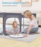 Dripex Baby Playpen, 47"×47" Play Pens for Babies and Toddlers, Safe Anti-Fall Play Yard with Gates, Baby Fence with Breathable Mesh, Indoor & Outdoor Kids Activity Center, Grey