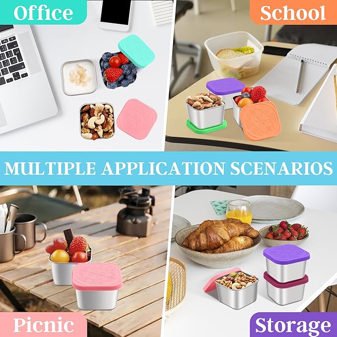 Stainless Steel Snack Containers for Kids,7.2oz Easy Open Leak Proof Reusable Snack Box Container with Lids,Small Lunch Containers for Meal Prep,School,Picnic and Travel-6Pack