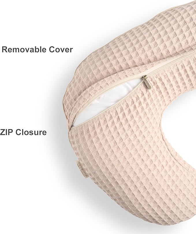 Organic Cover for Nursing Pillow • Premium Quality 100% Cotton Oeko-Tex Standard • Cover for Breastfeeding and Bottle Feeding Pillow • Soft and Breathable • Only Cover (Poudre waffle)