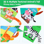 Baby Soft Cloth Crinkle Books Early Education Interactive Stroller Car Seat Sensory Toys with Tails Newborn Development Gifts for 0-6 Months Infants Toddler Baby Boys Girls(Jungle & Farm)