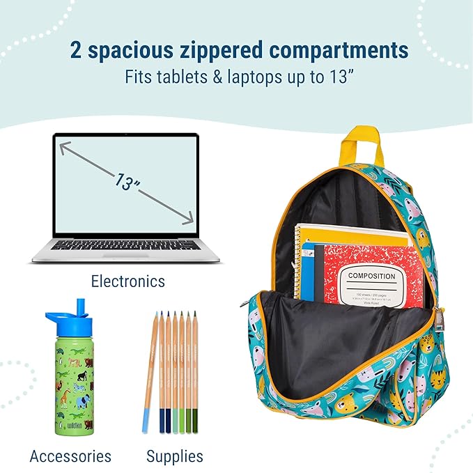 Wildkin 15-inch Kids Backpack – Durable, Padded, Adjustable for School & Travel - Party Animals