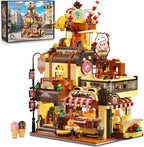 City Ice Cream House Building Set with Lights, 1377 PCS Dessert Shop Building Block Toy with Chocolate Sundae Cone, Sweet Workshop Construction Model for Adults Teens Kids Boys Girls Ages 12+