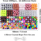 1000PCS Polymer Clay Beads Bracelet Making kit, 24 Style Cute Fun Beads Sports Ball Beads Volleyball Softball Baseball Basketball Soccer Rugby Football Charms for Jewelry Making DIY for Women Girls