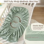 david's kids Muslin Mini Crib Sheets, 2 Pack Cotton Pack N Play Sheets for Boys Girls Neutral, Soft Breathable Baby Sheets Fit Pack N Play, Playard and Mini Crib Mattresses, Light Gray & Sage Green