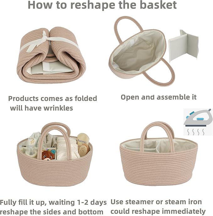 Diaper Caddy Organizer Cotton Rope Baby Basket Nursery Storage and Portable Tote Bag for Car Ideal Baby Shower Gifts and Registry Must-Have for Newborn Essentials Large konjak