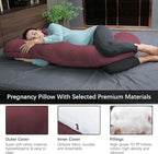 MOON PARK Pregnancy Pillows for Sleeping - U Shaped Full Body Maternity Pillow with Removable Cover - Support for Back, Legs, Belly, HIPS - 65 Inch - Burgundy