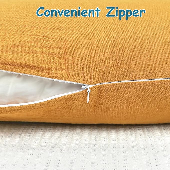 Hooyax Muslin Nursing Pillow Covers 2 Pack, Soft and Breathable Nursing Covers for Breastfeeding Pillows, Adorable Infant Feeding Pillow Slipcover for Baby Boy and Girls (Blue Ginger)