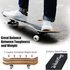 WhiteFang Skateboards for Beginners, Complete Skateboard 31 x 7.88, 7 Layer Canadian Maple Double Kick Concave Standard and Tricks Skateboards for Kids and Beginners