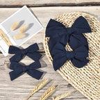 DEEKA 4 PCS Navy Blue Cotton Linen Hair Bows 3 Styles 5" & 4" Handmade Hair Bow set for Toddler Girls Alligator Hair Clips Knot Bows Hair Accessories for Little School Girls (Navy Blue)