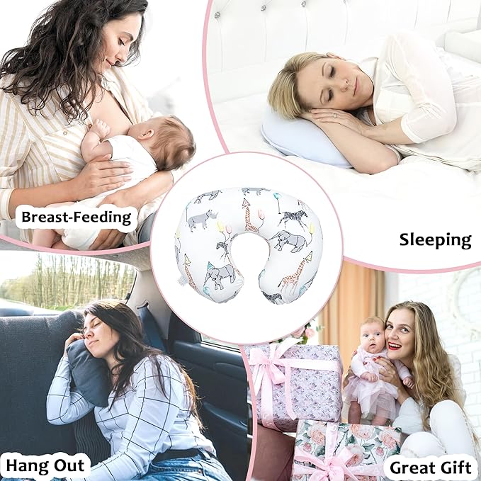 LAT Nursing Pillow for Breastfeeding with Removable Minky Cover,Ergonomic Breast Feeding Pillows for Mom and Baby,Machine Washable(Gray+Elephant)