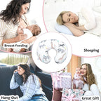 LAT Nursing Pillow for Breastfeeding with Removable Minky Cover,Ergonomic Breast Feeding Pillows for Mom and Baby,Machine Washable(Gray+Elephant)