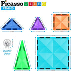 PicassoTiles 100pc Magnetic Tile Mini Diamond Set Travel Size STEM Educational Building Kit for Toddlers Preschool Boys Girls Age 3 Plus Montessori Indoor Learning Toy for Creative Development PTM100