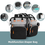 Diaper Bag Backpack with Changing Station, Multifunctional Diaper Bag, Extra Large Capacity, Baby Bag, GreyBlack