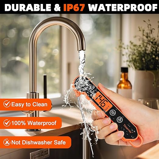 Digital Meat Thermometer Instant Read - Ultra Fast 1s Reading, Waterproof with Backlight & Motion Sensor for BBQ, Grilling, Smoker, Candy, Oil (Orange)