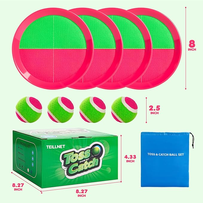 Toss and Catch Ball Set Upgraded - Kids Toys Outdoor Games for Whole Family - Water-Resistant Great for Beach Pool Yard Games - Classic Gift for Boys Girls 3 4 5 6 7 8 9 10 11 12+ Years Old