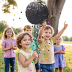 WERNNSAI Black Round Pinata for DIY - Halloween Black Moon Pinata for Kids DIY Birthday Party Disco Decoration for Adult Night Party Supplies with Confetti Bat Blindfold, 12.2”x 12.2”