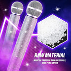 Sanwuta Fake Microphone Prop Sparkly Bling Rhinestones Plastic Play Microphone Pretend Glitter Bedazzled Mic for Cosplay Party Costume(Silver)