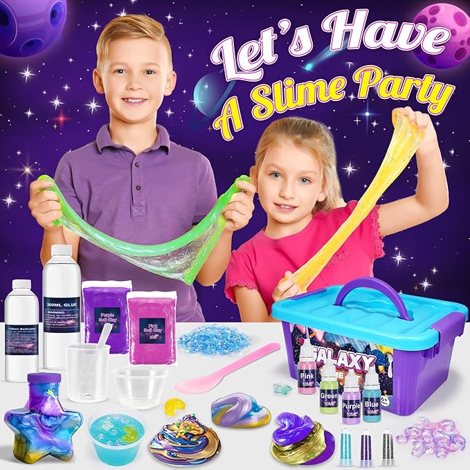 Slime Kit,Toys for 6 7 8 9 10 11 12 Year Old Girls Boys Galaxy Slime Making Kit Making Butter Slime Dark Powder to Make Glitter Galactic Slimes Stress Relief Toys Fun Birthday Gifts