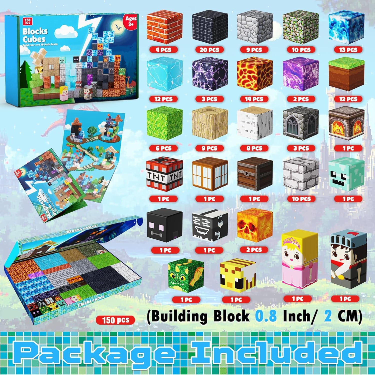 Magnetic Building Blocks - 150PCS Magnet Block Cubes Dark Hell Forest Castle, STEM Toy Building Sets for Kids Age 3+, Montessori Stacking Construction Toys Easter Gift for Boys Girls Age 4-8, 8-12
