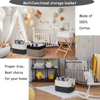 COMFY-HOMI Cotton Rope Woven Basket with Handles for Shelves,Toys,Book, Cloth Storage Baskets Bin for Organizing-13.5"x11"x9.5" Toy Decorative Organizer for Living Room, Bathroom-White/Dark Grey